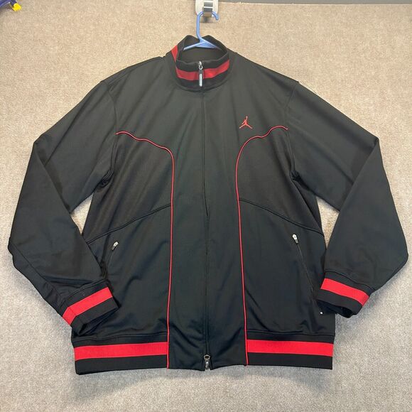 Jordan Nike Dri-Fit Jacket Men's Large Full Zip Mock Track Warm-up Black Bred - Picture 1 of 15